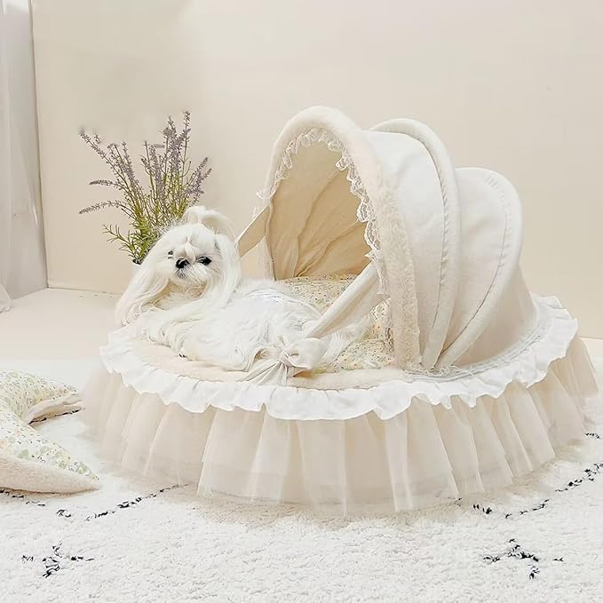Elegant Pet Bed with Ruffles, Cradle Bed for Small Dogs Puppy Kitten Luxury Bed Sofa (M 21.3''Lx17.7''Wx11.8''Th, Fluffy MintFlr)