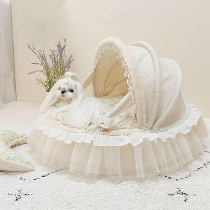 Elegant Pet Bed with Ruffles, Cradle Bed for Small Dogs Puppy Kitten Luxury Bed Sofa (M 21.3''Lx17.7''Wx11.8''Th, Fluffy MintFlr)