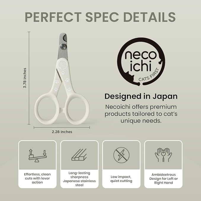 Necoichi Purrcision Feline Nail Clippers | Lever Principle Cat Nail Clipper | Butter-Smooth Cuts | Seki, Gifu Swordsmith Craftsmanship | Stainless Steel Cat Claw Trimmer for Indoor Cats (Gray)