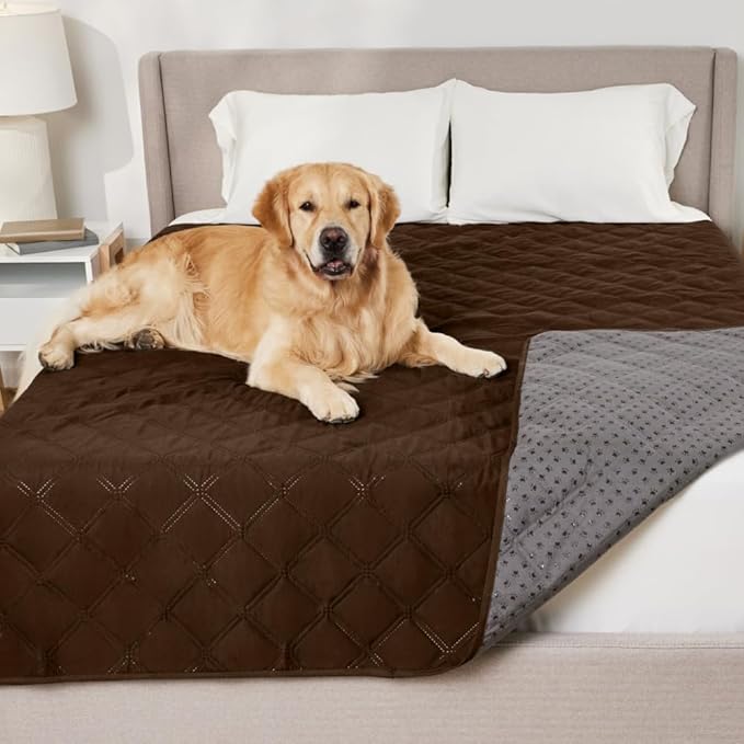 GORILLA GRIP Waterproof Dog Blanket, 102x82, Leakproof Couch Cover for Dogs, Silicone Grip Backing, Protects Sofa, Sectional, Bed, Crate, Car & RV, Tear-Resistant Washable Senior Pet Blanket, Brown