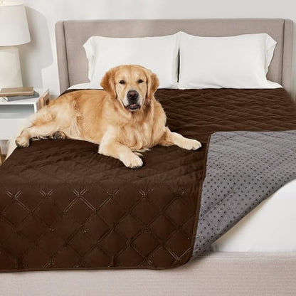 GORILLA GRIP Waterproof Dog Blanket, 82x82, Leakproof Couch Cover for Dogs, Silicone Grip Backing, Protects Sofa, Sectional, Bed, Crate, Car & RV, Tear-Resistant Washable Senior Pet Blanket, Brown