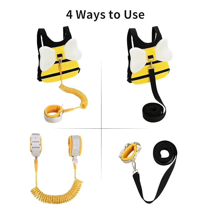 Toddler Leashes + Anti Lost Wrist Link for Kids, 4 in 1 Kid Harness Backpack Leash for Girls Boys, Kids Anti Lost Leash Cute Baby Harness Belt Strap Foldable Children Safety Leash for ZooPark Travel