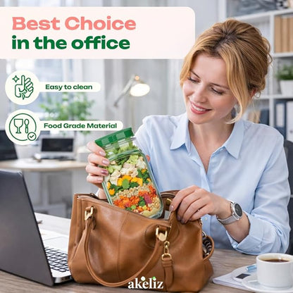 Salad Jar With Side Opening with Leakproof Dressing Compartment, Portable Container, Home, Office, Travel, Outdoor Salad Container for Lunch