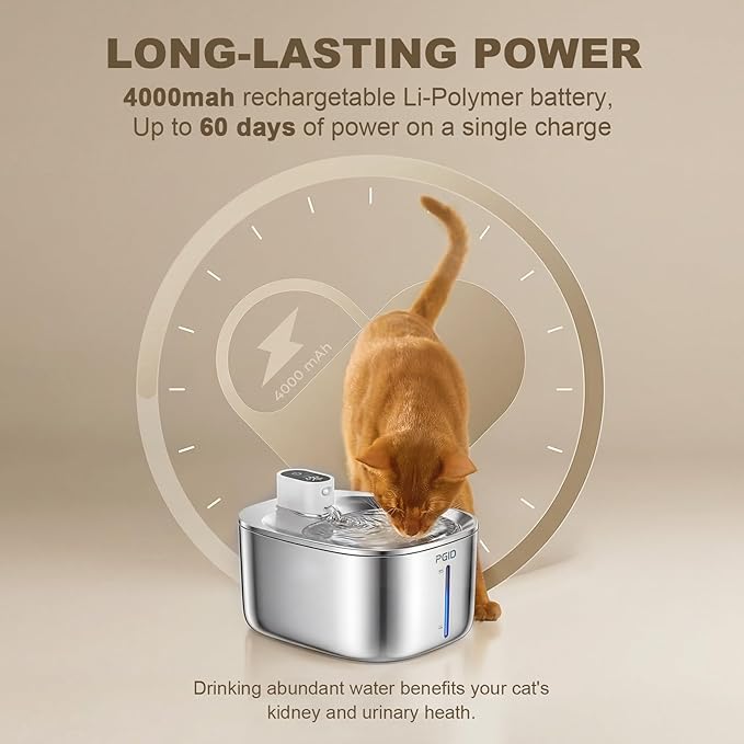 Wireless Cat Water Fountain Stainless Steel,4.5L Cordless Pet Fountains for Dringking,4000mah Battery Operated Cat Water Pountain,Automatic Dog Dispenser w Pen Cat Toys