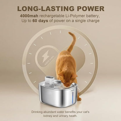 Wireless Cat Water Fountain Stainless Steel,4.5L Cordless Pet Fountains for Dringking,4000mah Battery Operated Cat Water Pountain,Automatic Dog Dispenser w Pen Cat Toys