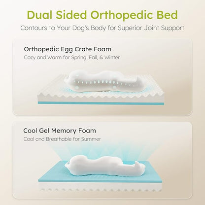 CWAWZ XXL Dog Bed for Extra Large Dogs, Giant Orthopedic Dog Bed with Cooling Gel Memory Foam, Waterproof Pet Bed with Removable Washable Cover, 53" Pet Sofa bed Dutch Velvet with Bone Toy, Dark Green