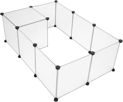 Pet Playpen,Kennel Crate Fence Tent Portable Large Plastic Play Yard Fence for Small Animals, Puppy,12 Pcs White Panels