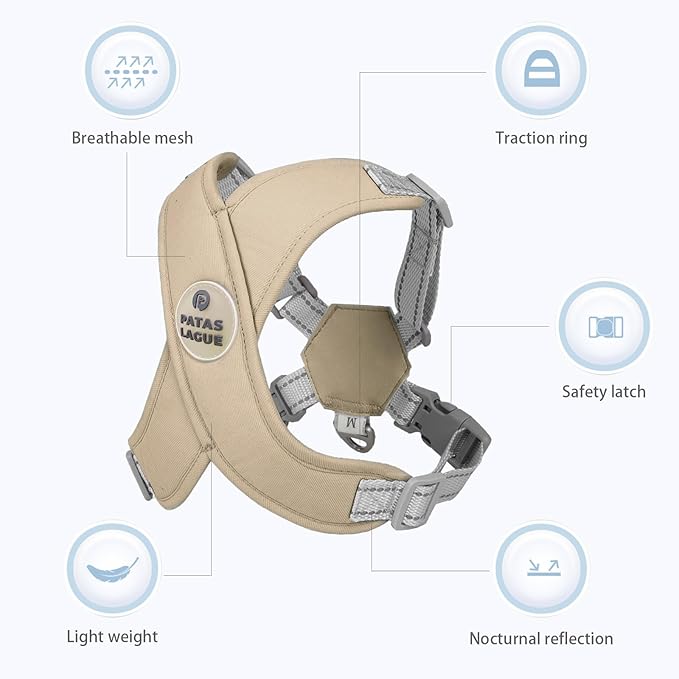 Patas Lague Dog Harness with Leash Set Adjustable Soft Padded Step-in Dog Vest No Choke No Pull Reflective for Small Medium Pets with Poop Bags and Dispenser, Solid and No-chew, Brown S