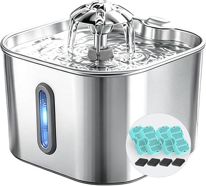Cat Water Fountain Stainless Steel with 4 Filters & 4 Sponges, 74oz/2.2L Automatic Pet Drinking Fountain, Indoor Water Dispenser for Cats, Kittens, Small Dogs and Pets, Quiet Circulating Pet Fountain