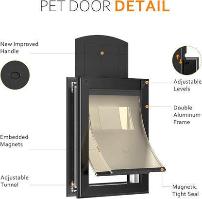 [Classicmacher] Heavy Duty Doggie with Two Sliding Lock Panel, Aluminum Large Dog Door for Exterior Door, Magnetic Double Flaps for X-Large Dog Up to 200LBS (Double Flaps,X-Large)