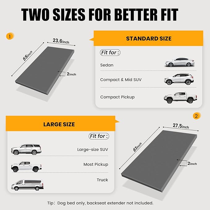 Dog Car Bed for Back Seat Cover, Supportive Foam Pet Mat Cushion for Car Backseat Extender with Removable Cover, Large Size for SUV & Truck, Easy Clean, Extra Large