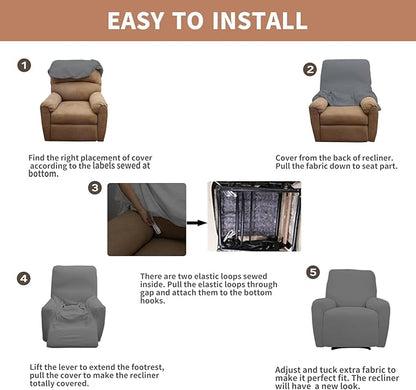 Easy-Going 100% Waterproof Recliner Cover, Dual Waterproof Couch Cover for Recliner, 1- Piece Jacquard Sofa Cover, Leakproof Sofa Slipcover for Kids, Pets, Dog and Cat (Recliner, Grey)