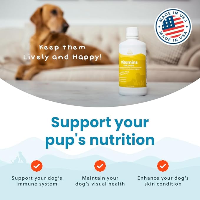 Paramount Pet Health Liquid Multivitamin for Dogs with Probiotics, 8 in 1 Vitamins for Immune Support, Energy & Digestion, High Absorption Liquid Dog Supplement, Made in USA, 32 oz