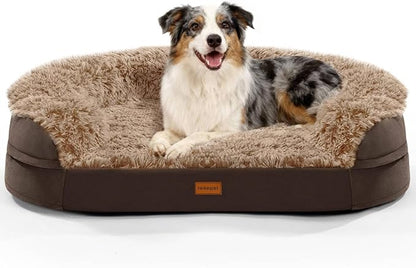iweepet Orthopedic Dog Beds for Large Dogs, 41" x 32.6" x 7.7" Supportive Dog Sofa Bed with 28D Egg-Crate Foam, Removable Washable Cover, Waterproof Lining, for Puppy,Senior,Sick, Brown