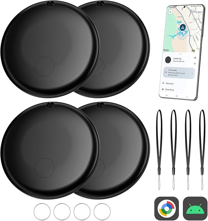 Air Smart Tag Tracker for Android, Google Android Tag Tracker Work with Google Find My Device (Find Hub), Key Finder/Luggage Tracker/Item Locator (Black, 4 Pack)