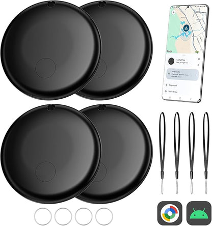 Air Smart Tag Tracker for Android, Google Android Tag Tracker Work with Google Find My Device (Find Hub), Key Finder/Luggage Tracker/Item Locator (Black, 4 Pack)