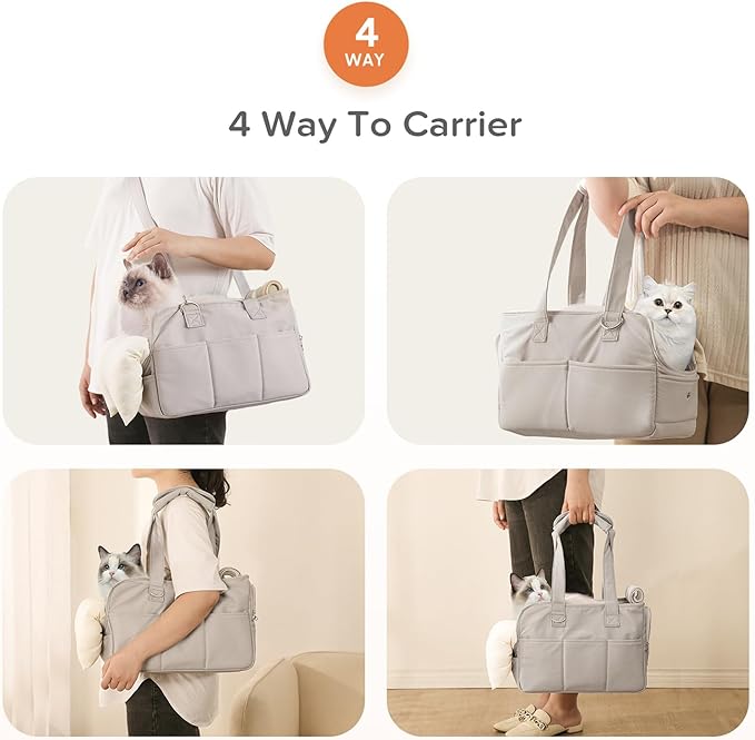 JourCraf Dog Purse Carrier for Small Dogs & Puppies Up 10 Lbs, Soft Cotton Tote Pet Shoulder Bag with Pockets, Foldable & Washable Breathable Puppy Carrier for Yorkie, Chihuahua & Cats - Gray