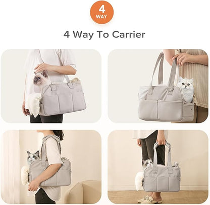 JourCraf Dog Purse Carrier for Small Dogs & Puppies Up 10 Lbs, Soft Cotton Tote Pet Shoulder Bag with Pockets, Foldable & Washable Breathable Puppy Carrier for Yorkie, Chihuahua & Cats - Gray