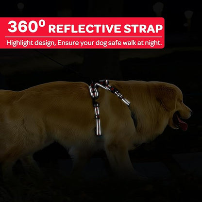FURRYFECTION Plaid Dog Harness for Large Dogs, Reflective No Pull Adjustable Pet Vest with Front Clip, Leash, Easy Control Handle and Seat Belt, Red&Black, L