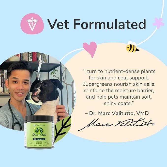 kin+kind Skin and Coat Supplement for Dogs & Cats – Natural Vitamin Supplements with Organic Ingredients for Shiny Fur, Moisturized Skin & Overall Pet Wellness – Dog Essentials & Cat Essentials 3x4 oz