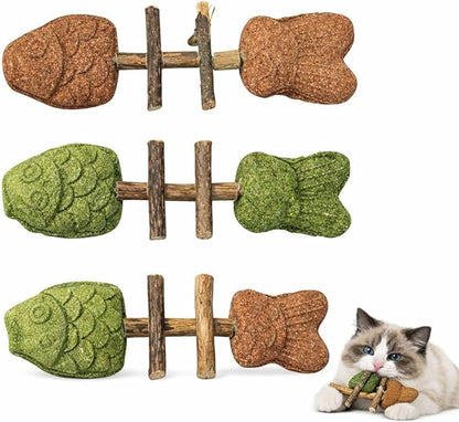 3PCS Cat Dental Toys Health Chew Creative Fishbone Shape Teething with Catnip Fix Your Cat’s Health Natural Wooden Teeth Cleaning Stick Multi Flavor Options Durable Feline Tooth Care Tool