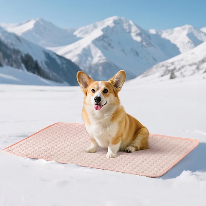 Soulbond Cooling Mat for Small Dogs - 25"x35" Washable Cooling Pad for Dogs & Cats, QMAX>0.3, Anti-Slip Bottom, Portable Summer Cool Pet Bed Pad for Outdoor/Indoor/Cars/Travel Use, Pink