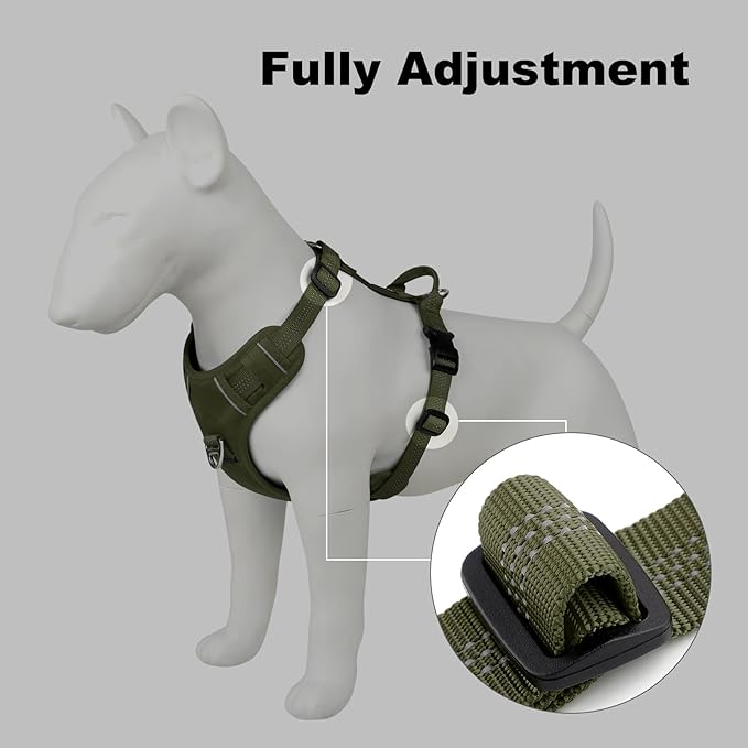 Plutus Pet No Pull Dog Harness, Reflective Adjustable Dog Vest Harness with Handle, Escape Proof, Soft Padded for Small Medium Large Dogs (Ranger Green, M)