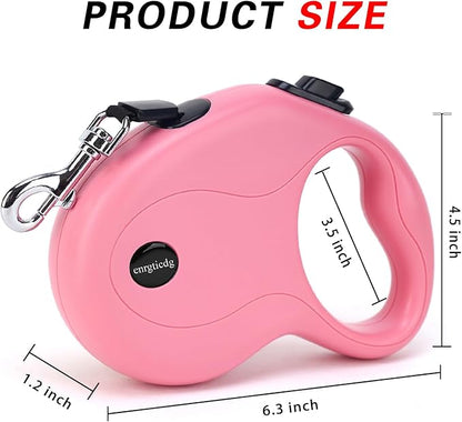 enrgticdg 16Ft Retractable Dog Leash,Light Weight Leash for Small to Medium Dogs/Cats Up to 50lbs,Stainless Steel Spring Strong Nylon Tape, Tangle Free, One-Handed Brake.(Pink)