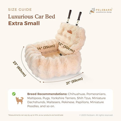 Pelsbarn Luxurious Cozy Car Bed - X-Small Luxury Travel Dog Bed with Safety Belt - Ultra Soft Faux Fur - Beige