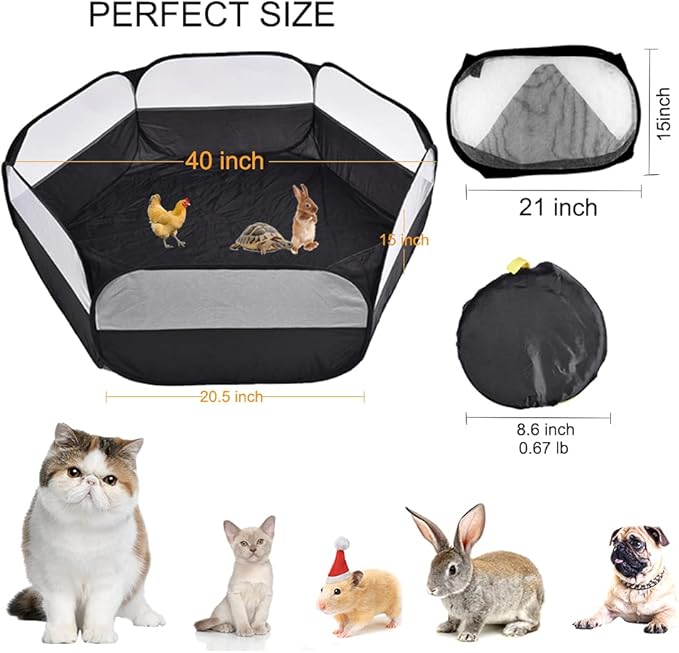 Small Animal Cage, Pet Playpen, Play Tent, Indoor/Outdoor Bedding Fence, Portable Pen for Hamster, Guinea Pig,Bunny, Puppy, Ferret, Rat, Cat, Chinchilla, Bearded Dragon, Hedgehog (nocover-Black)