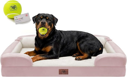Orthopedic Dog Bed for Extra Large Dogs, XXL Waterproof Egg Crate Memory Foam Pet Bed Bolsters with Removable Washable Cover & Non-Slip Bottom, Tennis Ball Toy, 45 x 35