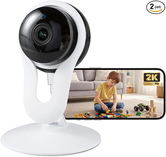 Indoor Camera for Pet & Baby Monitoring, 2K Clear View, Motion Alerts & Night Vision, 2-Way Audio, Easy Setup Home Security Cam, Alexa & Google Home Compatible, 2.4G Wi-Fi only, 2 Pack