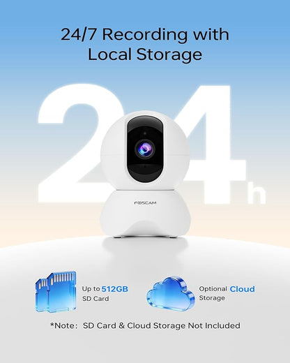 FOSCAM 3K Security Camera Indoor, 360° PTZ Baby & Pet Monitoring for Home Security, 5MP Night Vision, Human/Pet Auto Tracking, Motion & Sound Alerts, 2-Way Audio, 2.4GHz Wi-Fi (R5 White)