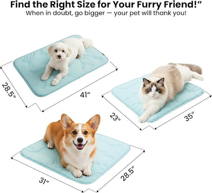 Self Cooling Mat for Dogs & Cats, 31x28.5 Soft Breathable Cold Crate Pad for Pet, Portable Washable Kennel Bed for Outdoor Summer with Non-Slip Bottom and Chill Cool Fiber, Sky Blue