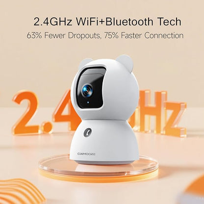 2.5K Pet/Dog Camera with Speaker/Phone App, No-Monthly-Fee AI Person/Pet/Cry Detection Security Camera Indoor, PTZ 2.4GHz WiFi Baby Monitor Cameras for Home Security, Night Vision, 2-Way Talk