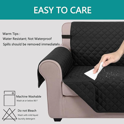 U-NICE HOME Recliner Chair Covers Reversible Quilted Water Repellent Pet Protectors with Elastic Straps (23''Recliner Small, Black/Black)