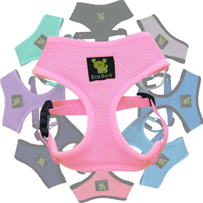 EcoBark Dog Harness - Eco-Friendly Max Comfort Harnesses - Luxurious Soft Mesh Halter - Over the Head Harness Vest- No Pull and No Choke for Puppy, Toy Breeds & Small Dogs (Small, Baby Pink)