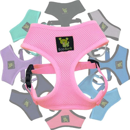 EcoBark Dog Harness - Eco-Friendly Max Comfort Harnesses - Luxurious Soft Mesh Halter - Over the Head Harness Vest- No Pull and No Choke for Large, XL, and XXL Dogs (XXL, Baby Pink)