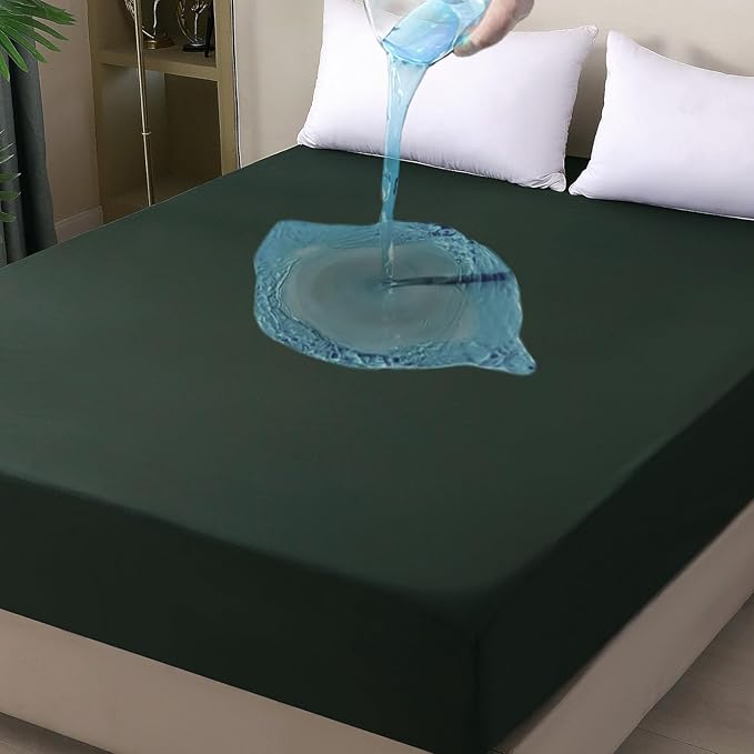 Waterproof Mattress Protector Twin, Fitted Sheet Style Breathable Mattress Cover with Deep Pocket Fits Up to 18'', Noiseless Bed Cover for Kids Adults, Machine Washable (Green, 39'' X 75'')