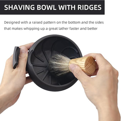 Grandslam Shaving Bowl with Ridges, Shaving Mug with Brush Stand, Shaving Soap Bowl for Shaving Cream and Soap, Durable & Holds Heat Longer, Rich & Thick Lather, Great for Traveling and Use at Home
