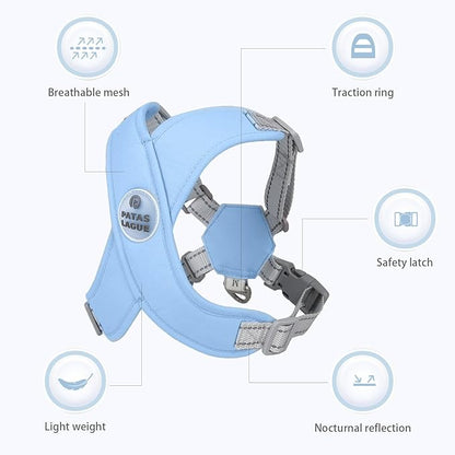 Patas Lague Dog Harness with Leash Set Adjustable Soft Padded Step-in Dog Vest No Choke No Pull Reflective for Small Medium Pets with Poop Bags and Dispenser, Solid and No-chew, Blue S