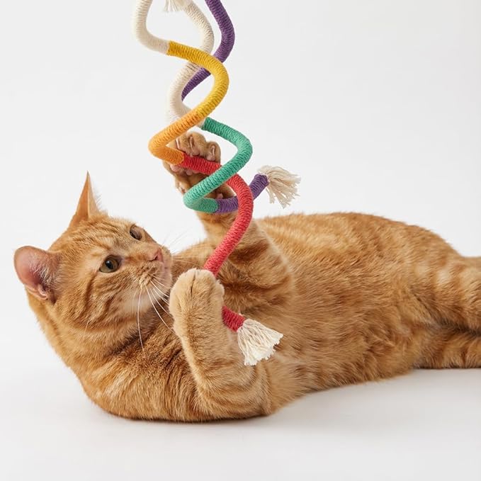 3PCs Cat Chew Toys for Teeth Cleaning - Kitten Teething Toys with Plush Balls & Tassels, Mess-Free & Catnip-Free Interactive Bungee Rope Toys
