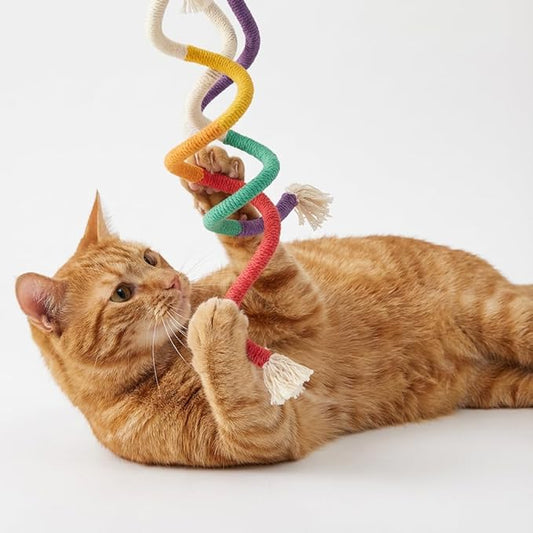 3PCs Cat Chew Toys for Teeth Cleaning - Kitten Teething Toys with Plush Balls & Tassels, Mess-Free & Catnip-Free Interactive Bungee Rope Toys