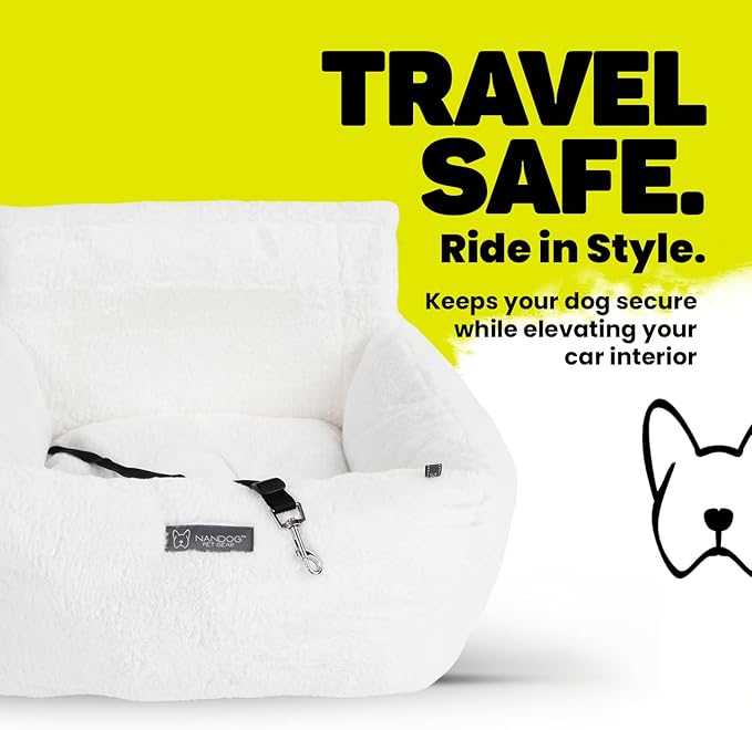 NANDOG Medium Cloud Car Seat in Pearl White - Ultra Plush Fabric Secure & Modern Design - Perfect for Small/Medium Dogs & Cats