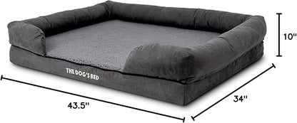 The Dog’s Bed Orthopedic Memory Foam Dog Bed with Bolsters for XL Dogs, High Density Support Mattress, Low Front Entry, Removable Washable Cover, Plush Fabric, Grey Plush, XL