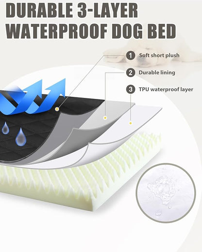 NUPIDA Orthopedic Dog Beds Large Sized Dog Waterproof Pet Kennel Pad with Removable Washable Cover and Non-Slip Bottom, 35x23 Inch, Black