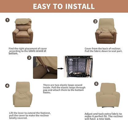 Easy-Going 100% Waterproof Recliner Cover, Dual Waterproof Couch Cover for Recliner, 1- Piece Jacquard Sofa Cover, Leakproof Sofa Slipcover for Kids, Pets, Dog and Cat (Recliner, Sand)