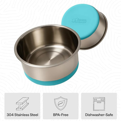 GORILLA GRIP Dog Bowls, Food Grade 304 Stainless Steel Holds 8 Cups Each (64 fl oz) Food and Water Bowl for Feeding Dogs and Cats Dishwasher Safe Rust Resistant BPA Free Rubber Base Set of 2 Turquoise