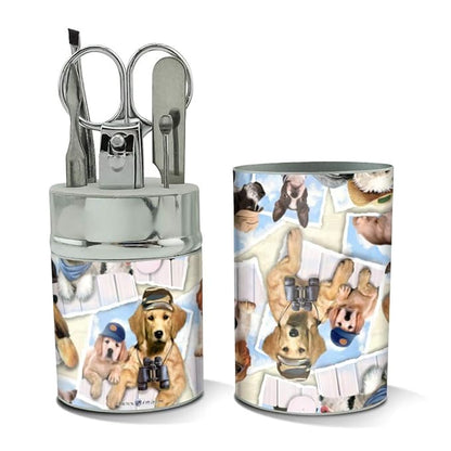 Cool Dogs on Framed on Fence Pattern Stainless Steel Manicure Pedicure Grooming Beauty Care Travel Kit