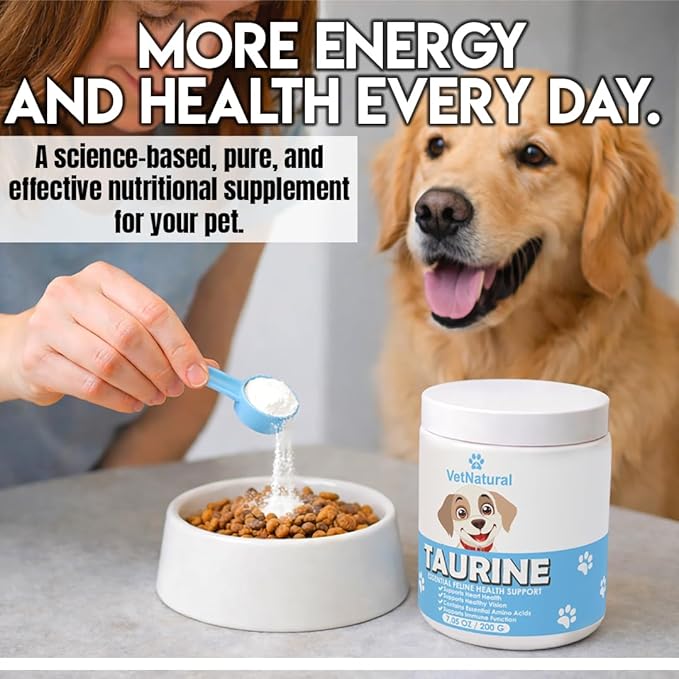 Doggy Supps Taurine for Dogs, 99.99% Pure Taurine Powder – Immune Support, Boost Energy, Skin & Coat Health for Heart, Vision & Daily Wellness – Easy to Mix in Food, Includes Measuring Spoon